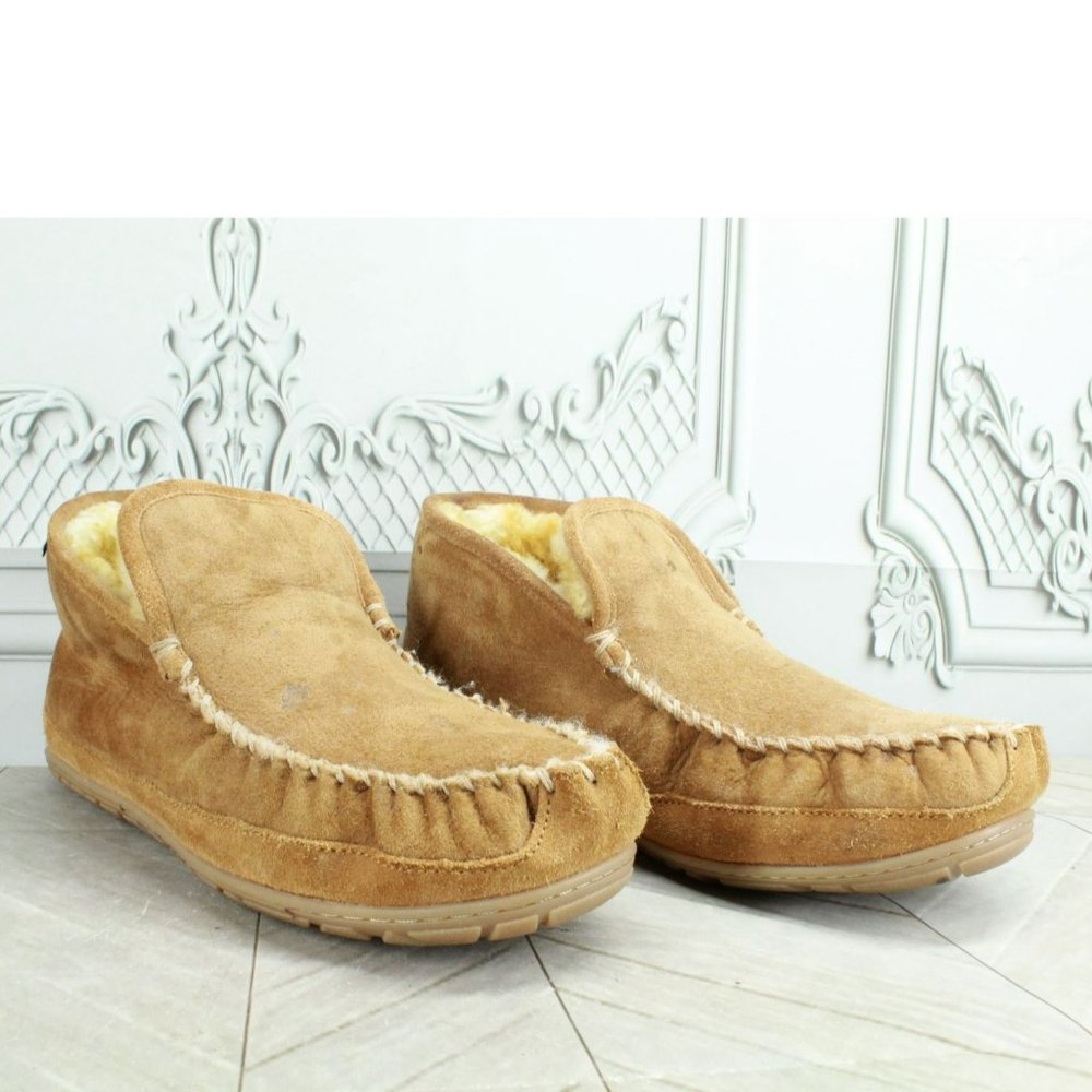 LL Bean Brown Suede Wicked Good Shearling Lined Slipper Ankle Boots Size 12 Wide - Picture 3 of 9